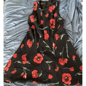 Vintage 90's Donna Ricco Black And Red Floral Sleeveless Maxi Slip Dress 0201